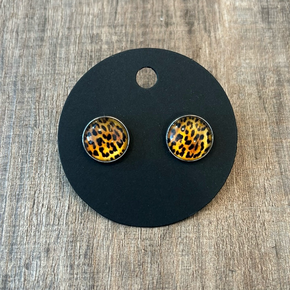Homemade Earrings - 12mm diameter circle - post style - animal print
